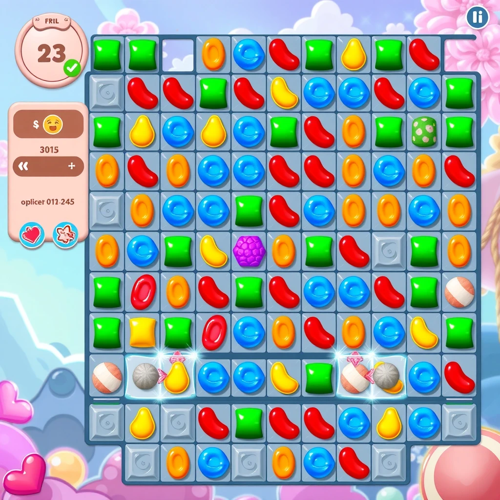 Match-3 puzzle gameplay screenshot showing colorful candy grid